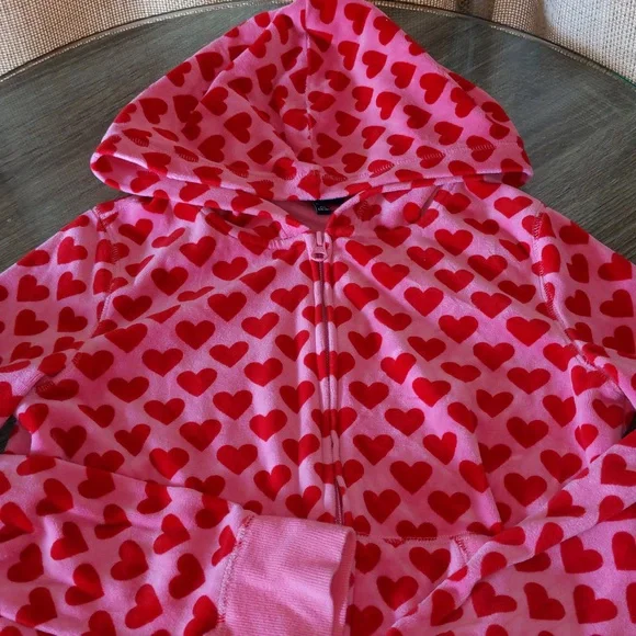 GapKids Vintage Y2K Heart Zip Up Hoodie Velour Girls XXL 14-16 Pink Red Full Zip - Picture 6 of 11